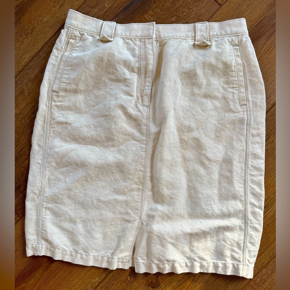 Lafayette 148 Cream Linen Skirt Midi with Front Slit / 8